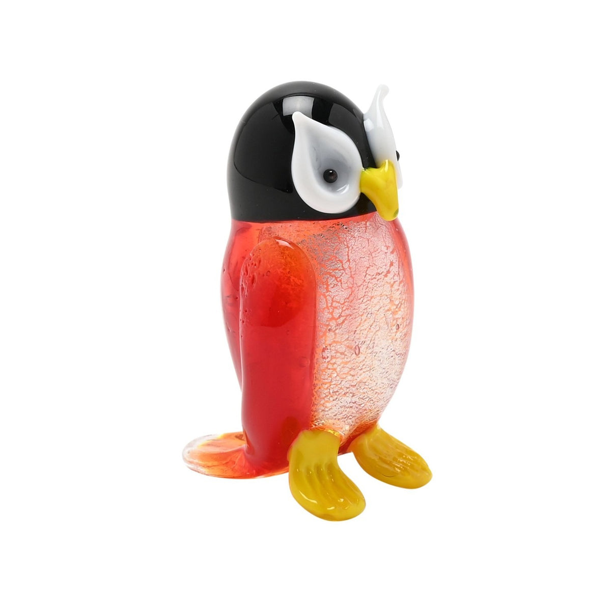 Owl Miniature Glass Figurine with Silver-Flecked Belly - Red