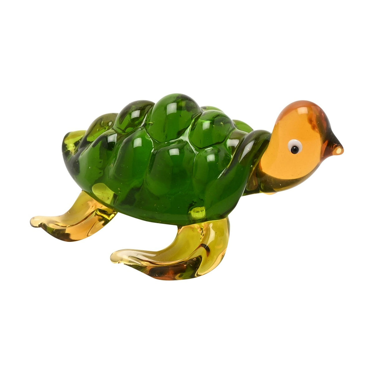 Miniature Turtle Glass Figurine with Amber Flippers - Green
