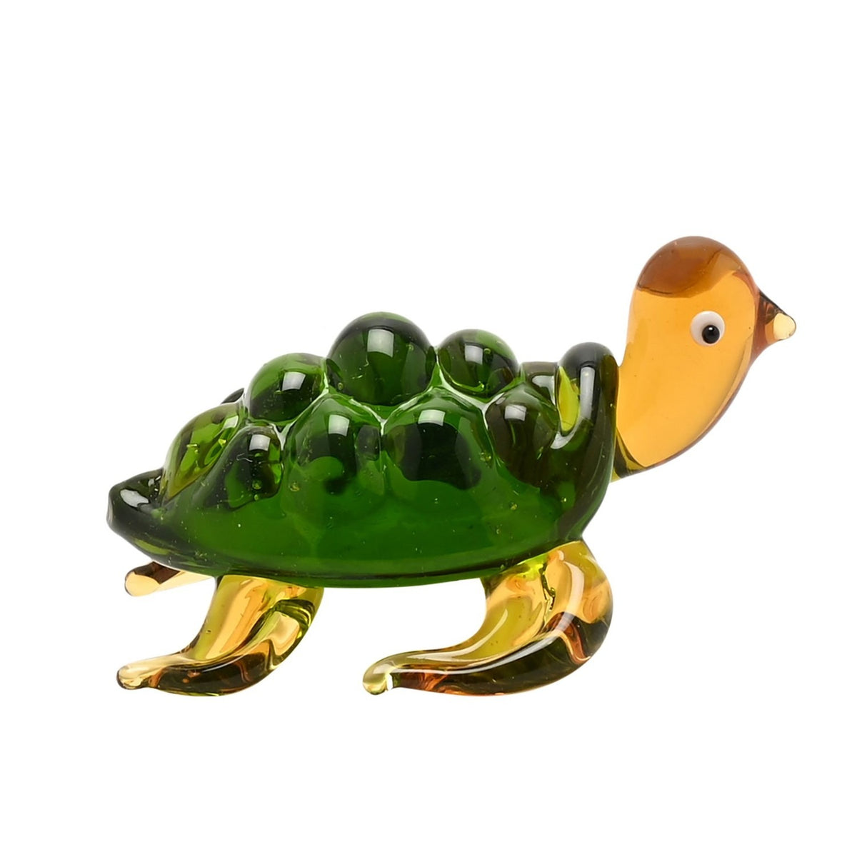 Miniature Turtle Glass Figurine with Amber Flippers - Green