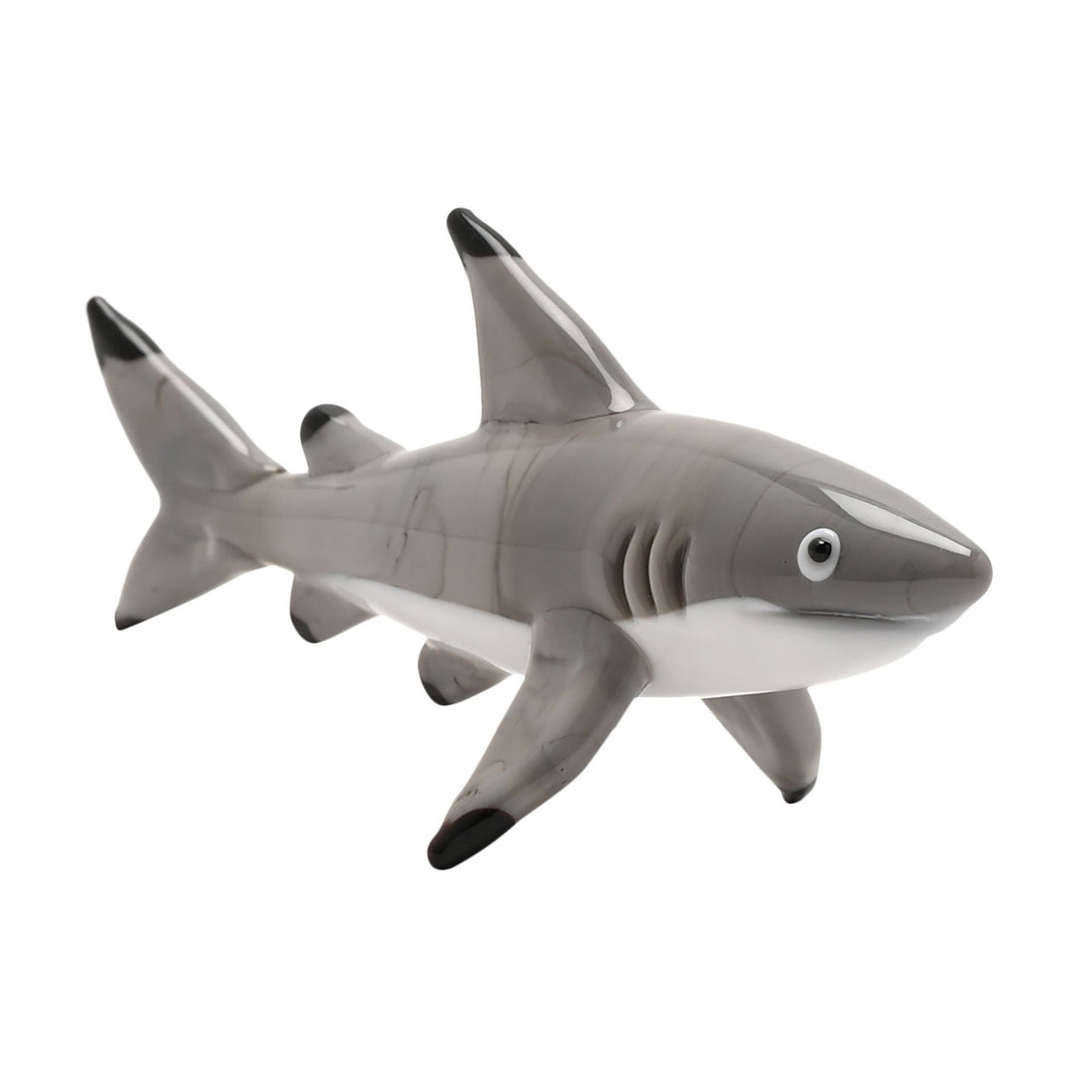 Miniature Glass Shark Figurine with Black Fin Tips - Grey
