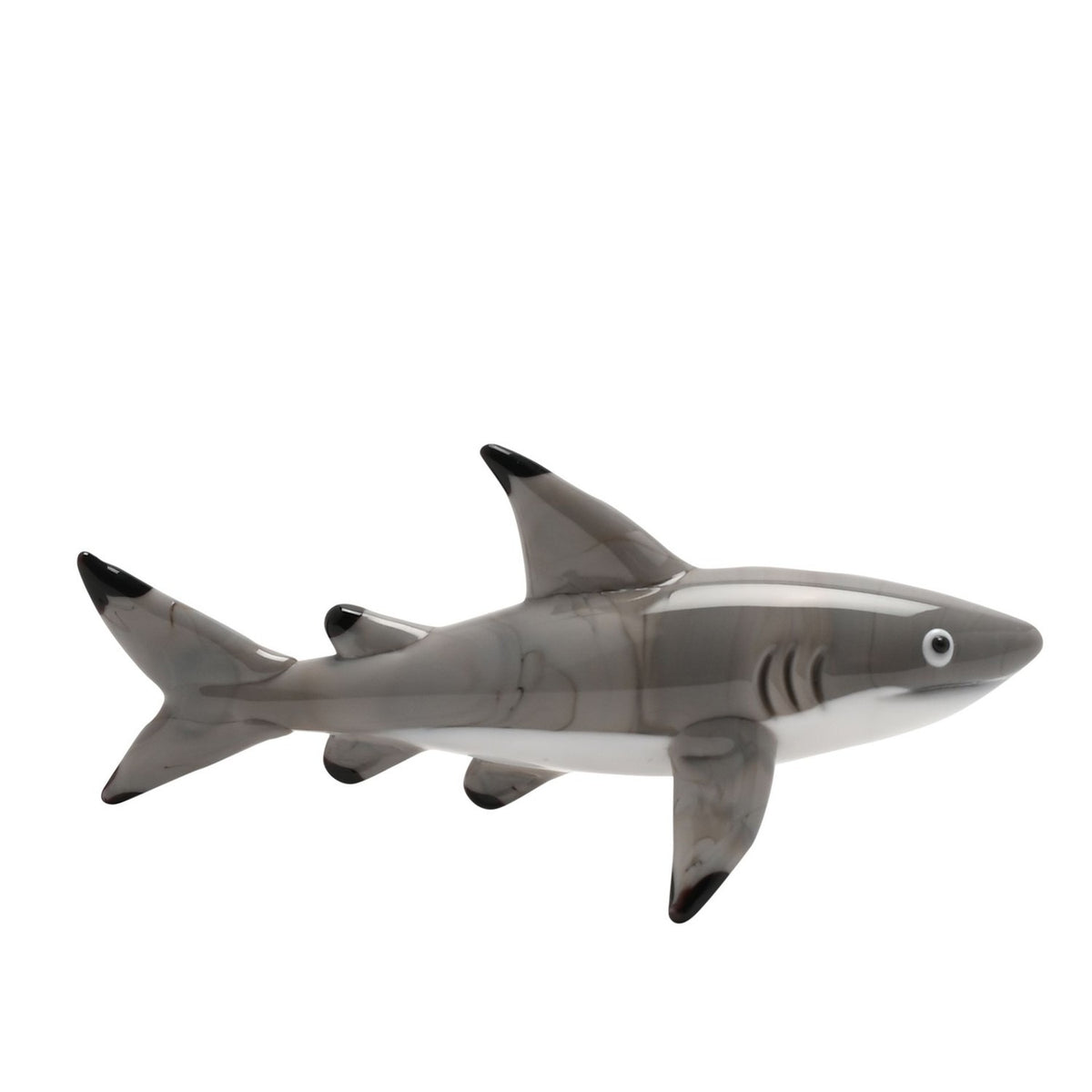 Miniature Glass Shark Figurine with Black Fin Tips - Grey