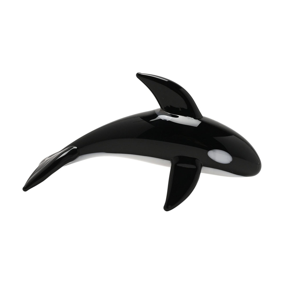 Miniature Glass Whale Figurine with White Belly - Black