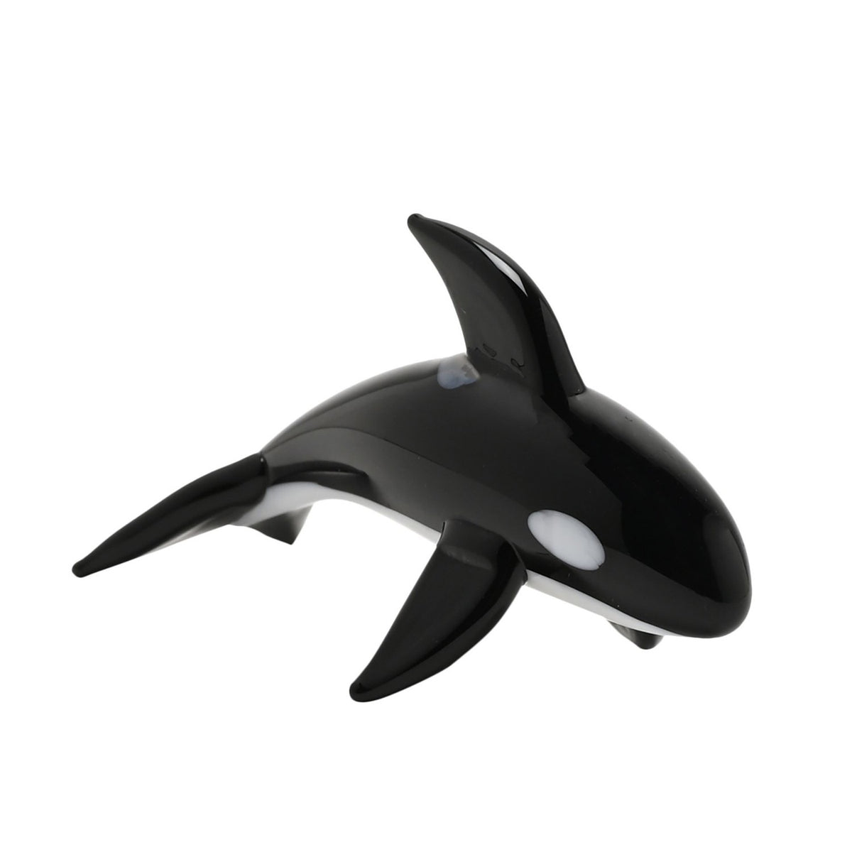 Miniature Glass Whale Figurine with White Belly - Black