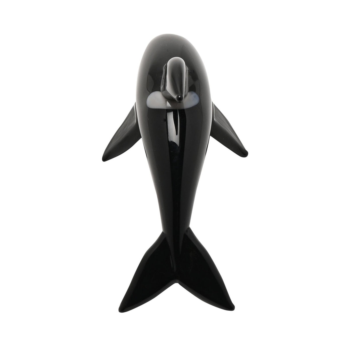 Miniature Glass Whale Figurine with White Belly - Black