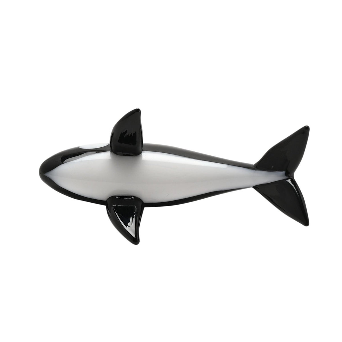 Miniature Glass Whale Figurine with White Belly - Black