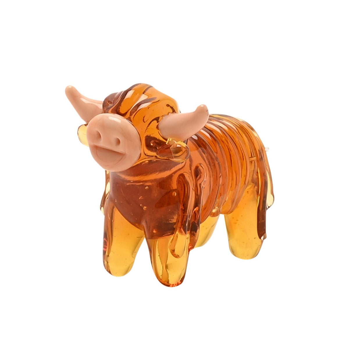 Miniature Standing Highland Cow Glass Figurine - Orange
