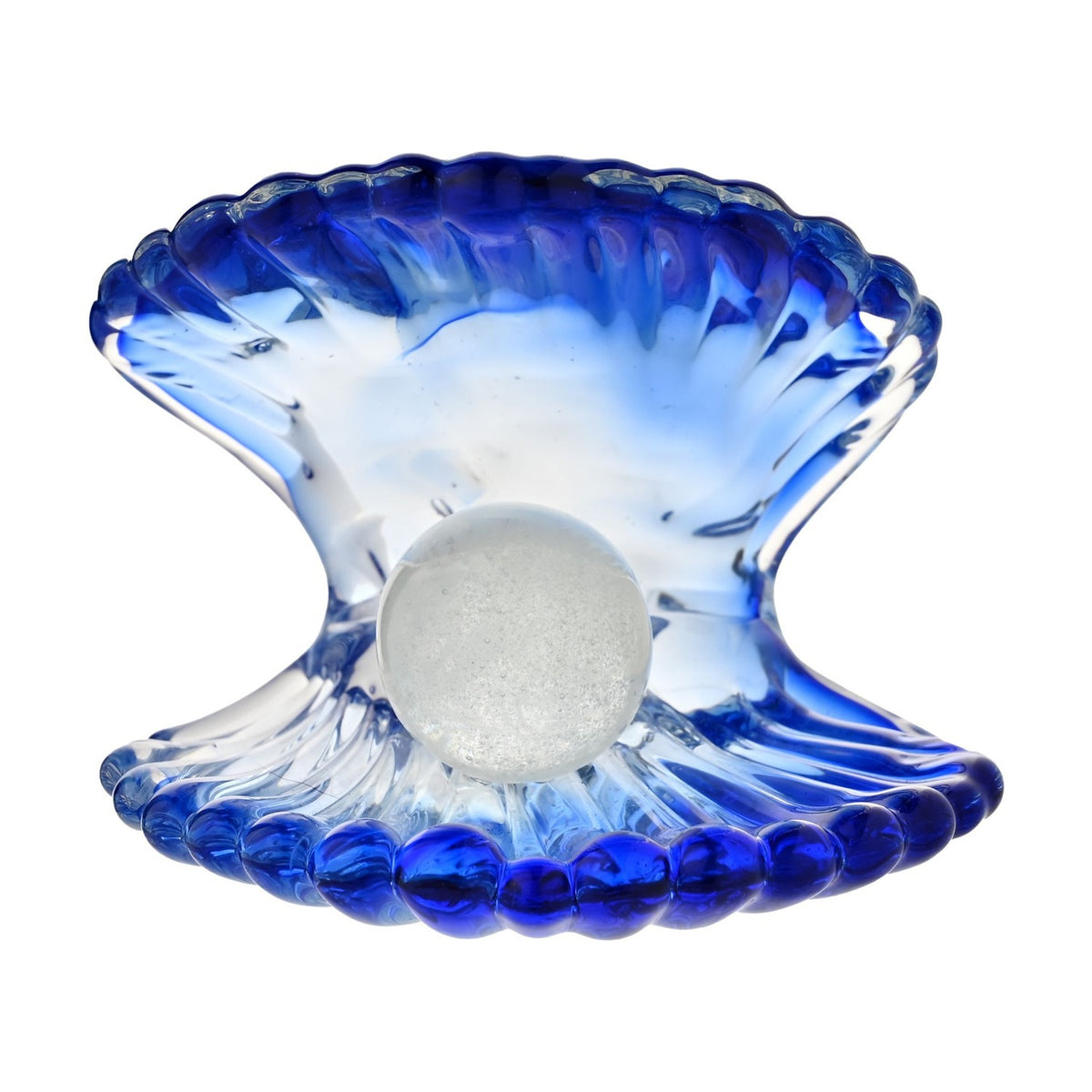 Clam Shell Glass Figurine with Pearl - Blue