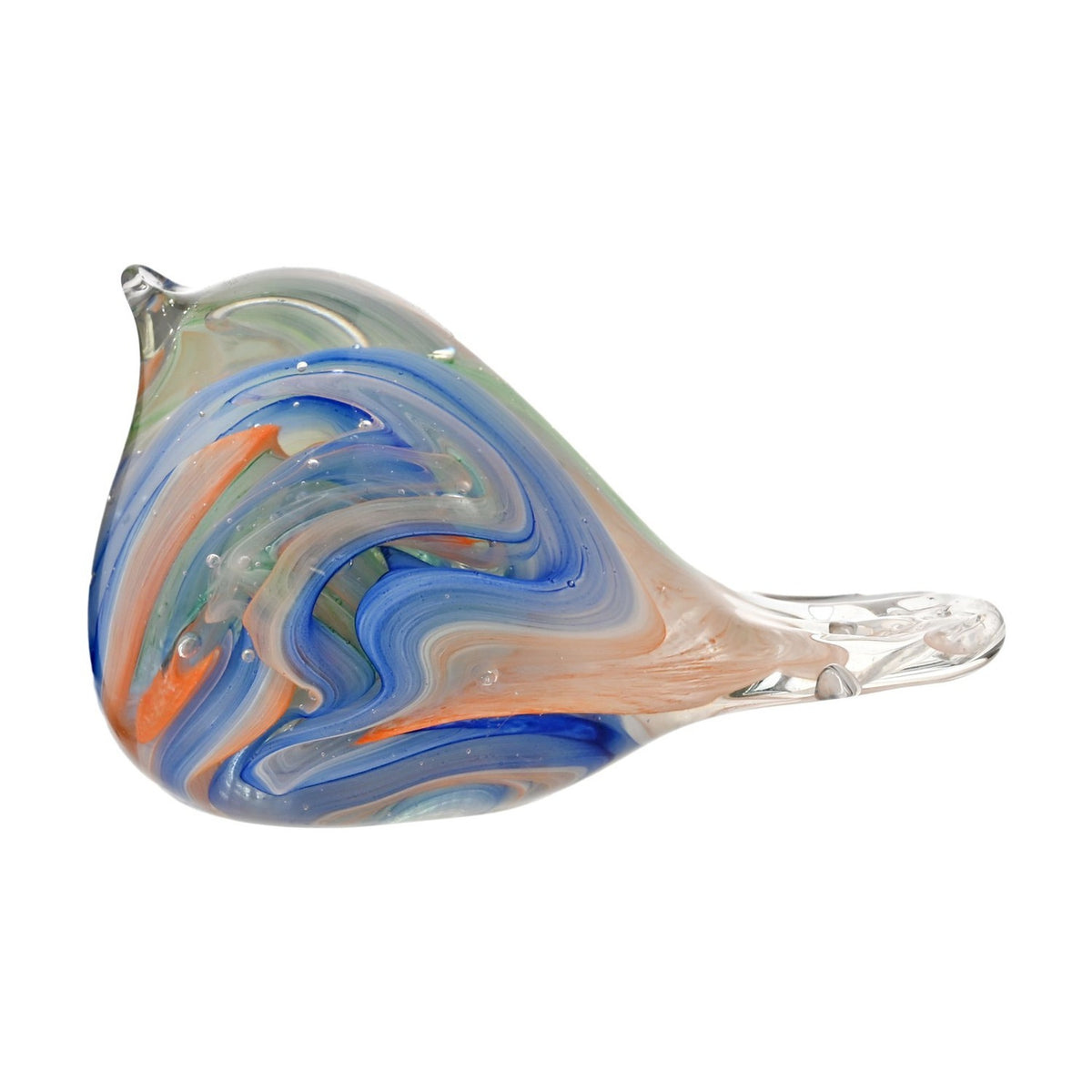 Swirl Bird Glass Figurine with Clear Beak and Tail - Blue