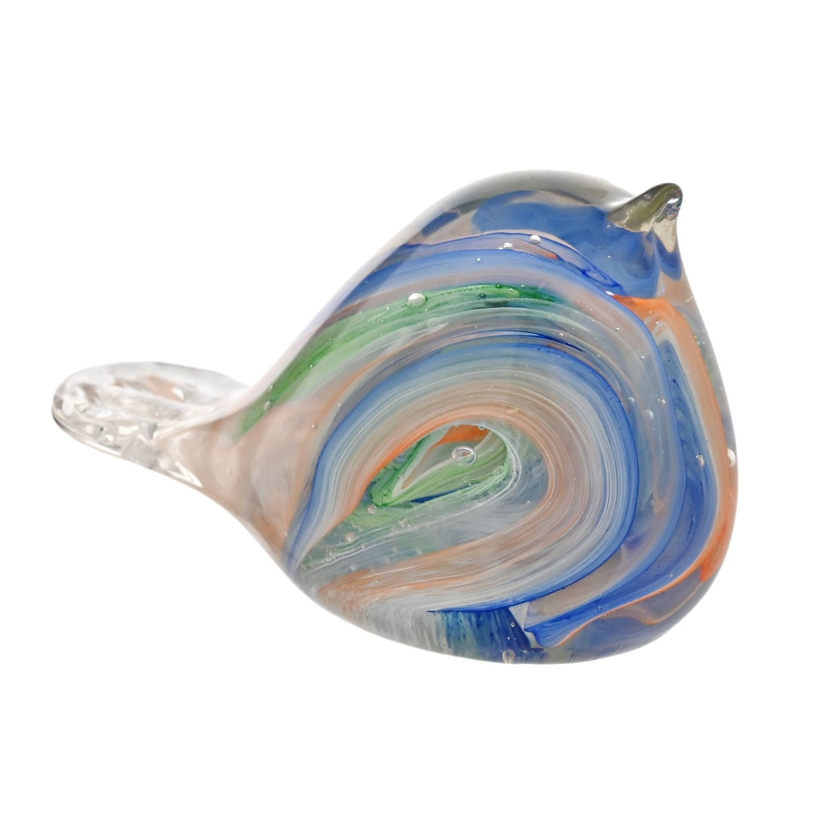 Swirl Bird Glass Figurine with Clear Beak and Tail - Blue