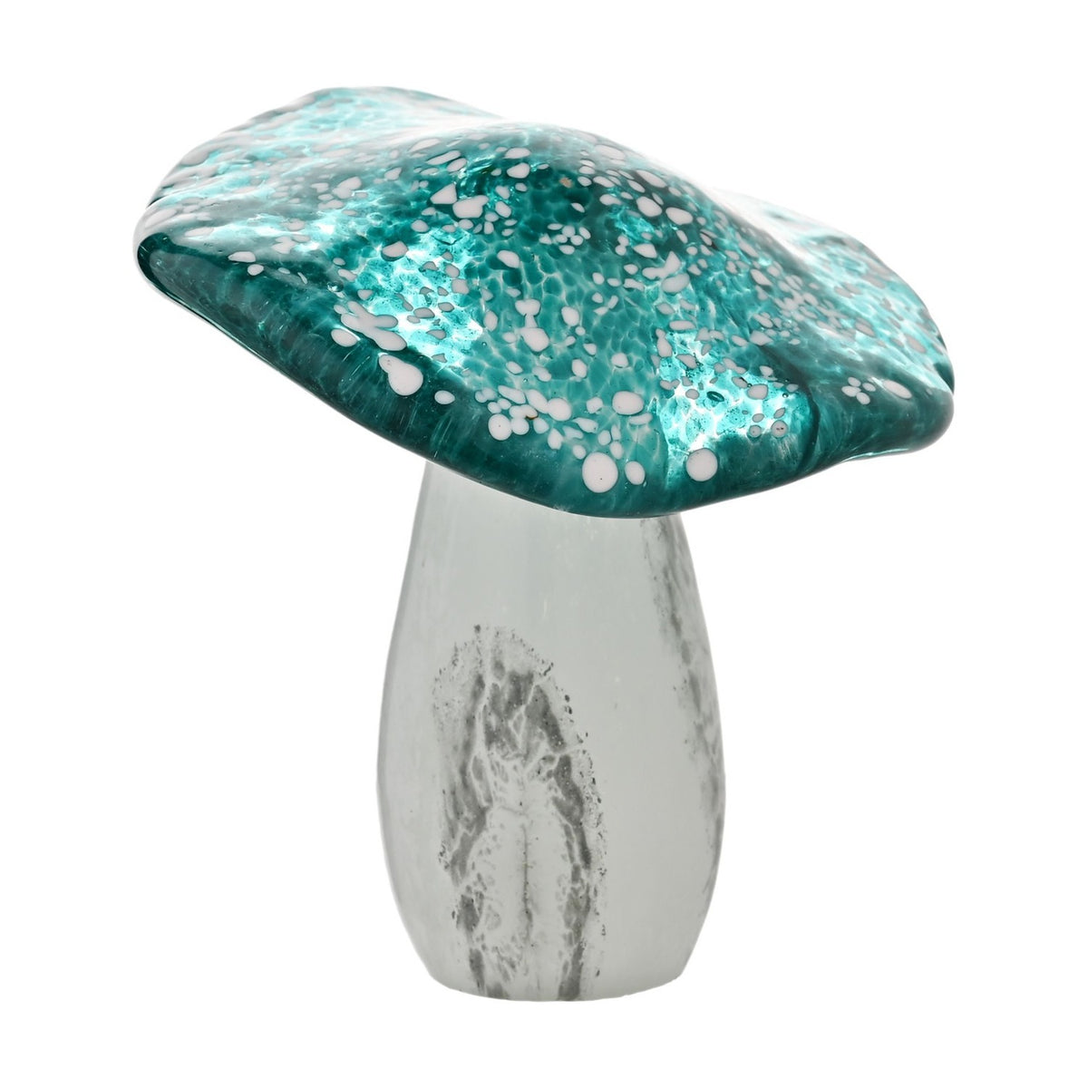 Spotted Toadstool Glass Figurine with White Stem - Teal