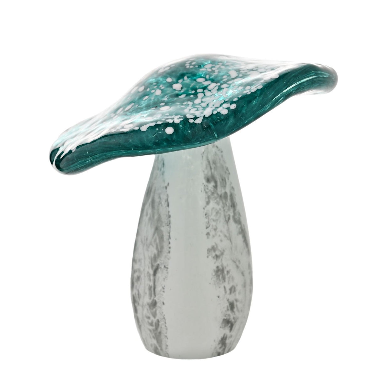 Spotted Toadstool Glass Figurine with White Stem - Teal