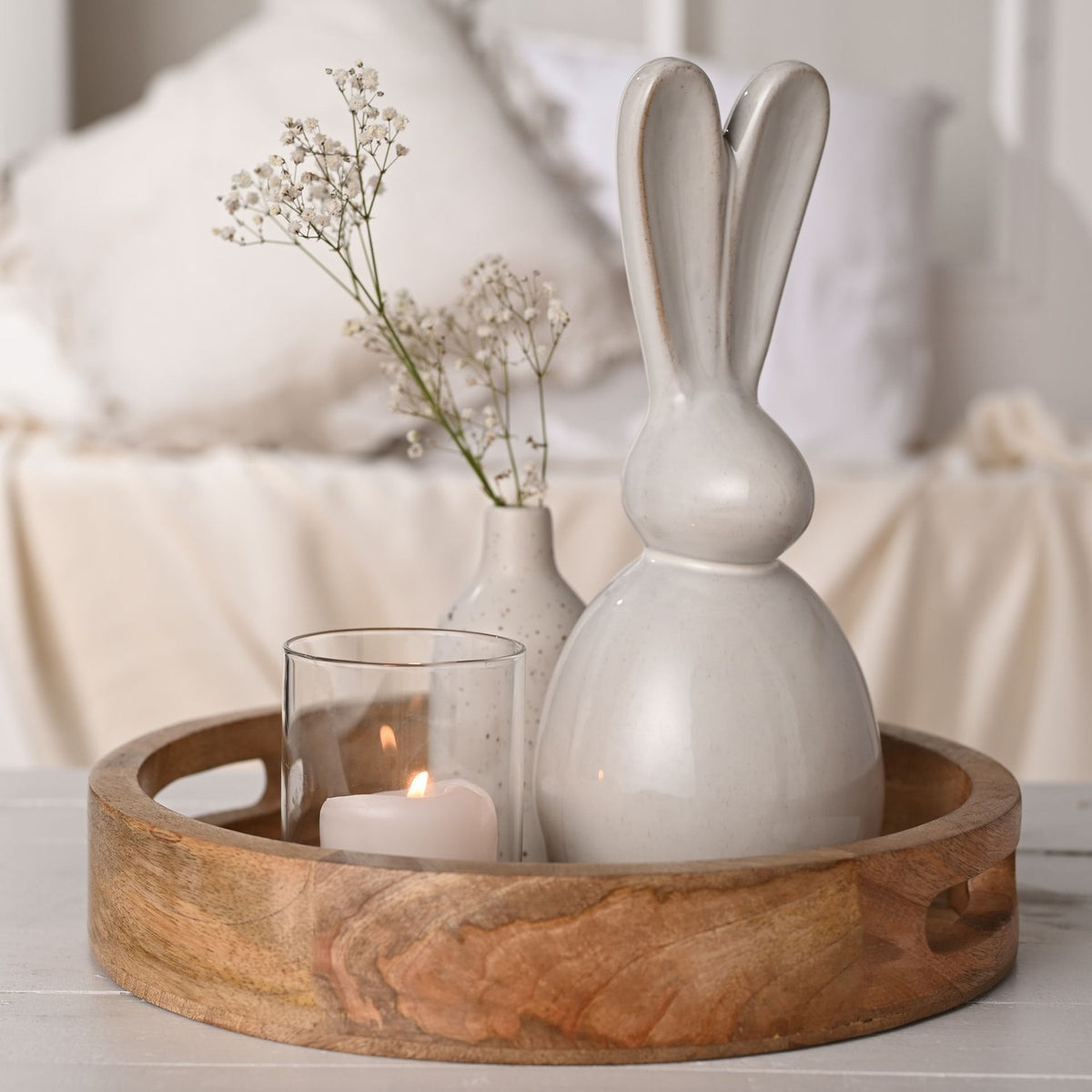 Long-Eared Ceramic Bunny Decoration 28cm - White & Grey