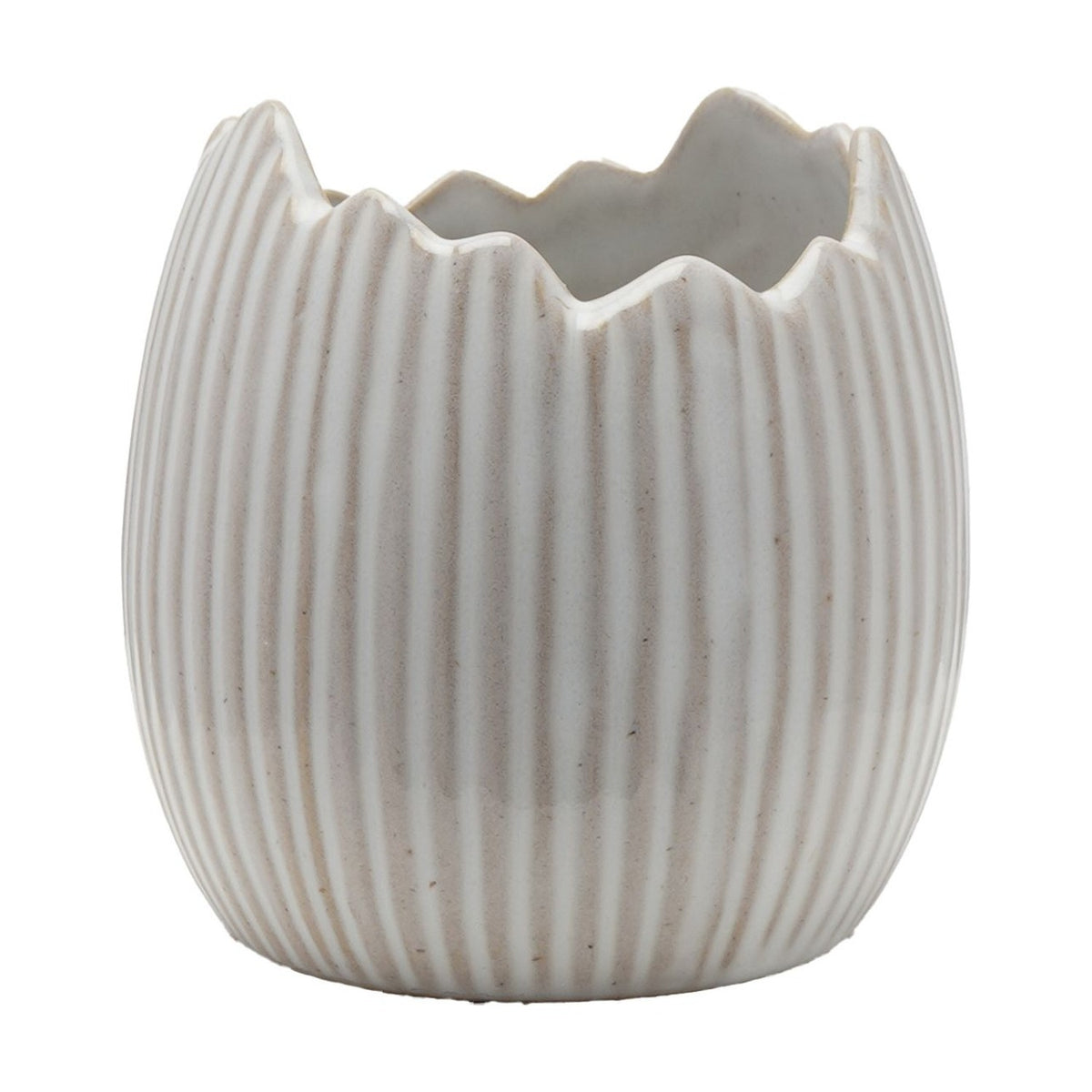 Ribbed Cracked Egg Shell Ceramic Planter Set of 2 - White