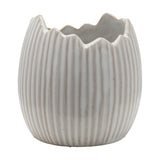 Ribbed Cracked Egg Shell Ceramic Planter Set of 2 - White