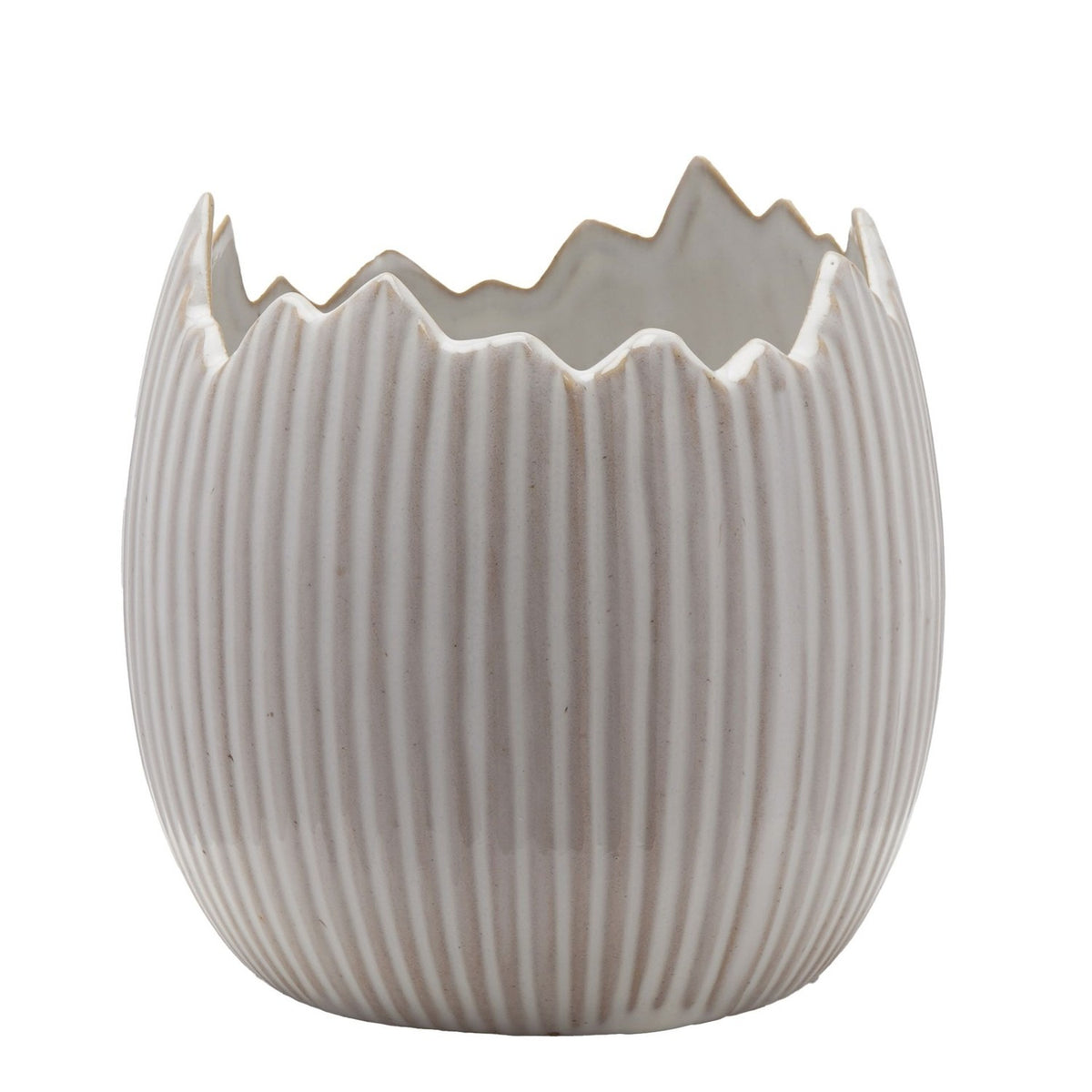 Ribbed Cracked Egg Shell Ceramic Planter Set of 2 - White