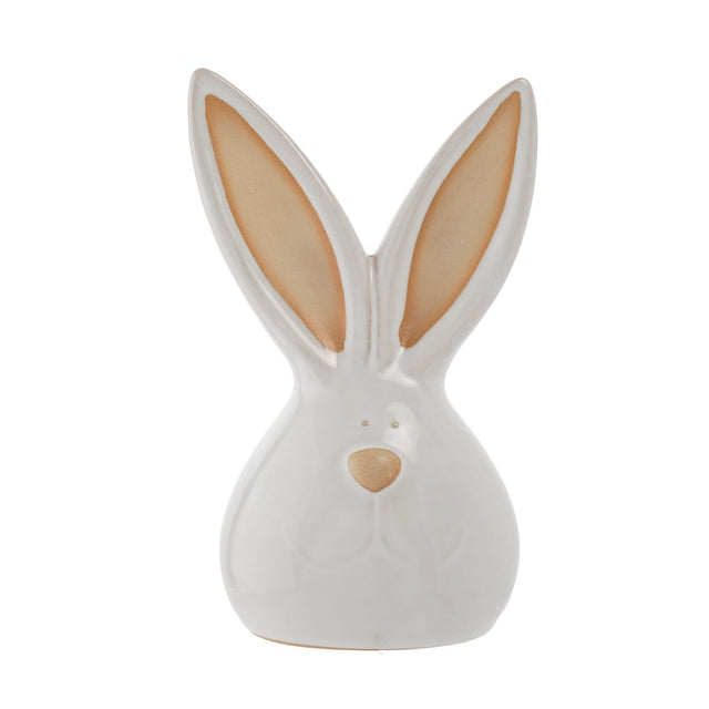 Ceramic Easter bunny head decoration, 20cm, in glossy white with tall tan-lined ears and a triangular tan nose, set against a plain white background.