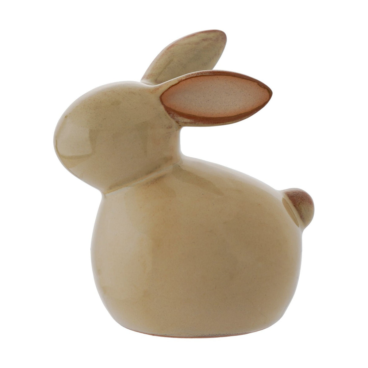 Sitting Easter Bunny Glazed Ceramic Decoration 10cm - Brown