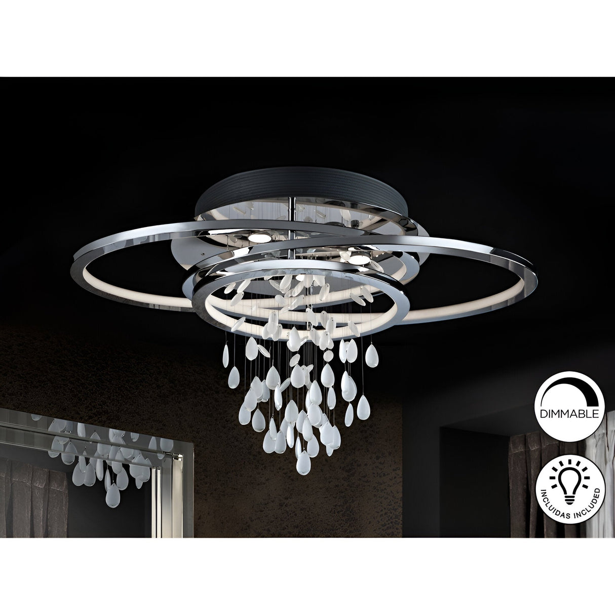 Bruma Dimmable LED Crystal Semi-Flush Light 68W 3000K - Chrome