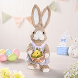 Easter Bunny Holding Baby Chick Plastic Decoration - Brown