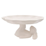 Lop-Eared Bunny Ceramic Cake Stand with Leaf Top - White