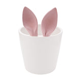 Large Flocked Bunny Ears Ceramic Planter - White & Pink