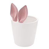Large Flocked Bunny Ears Ceramic Planter - White & Pink