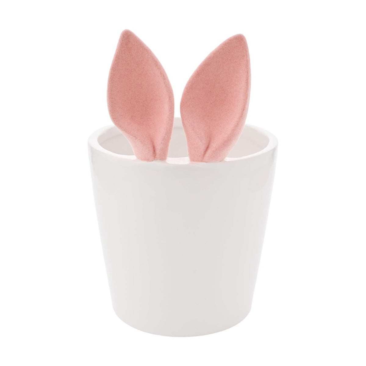 Medium Flocked Bunny Ears Ceramic Planter - White & Pink