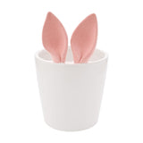 Medium Flocked Bunny Ears Ceramic Planter - White & Pink