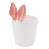 Medium Flocked Bunny Ears Ceramic Planter - White & Pink