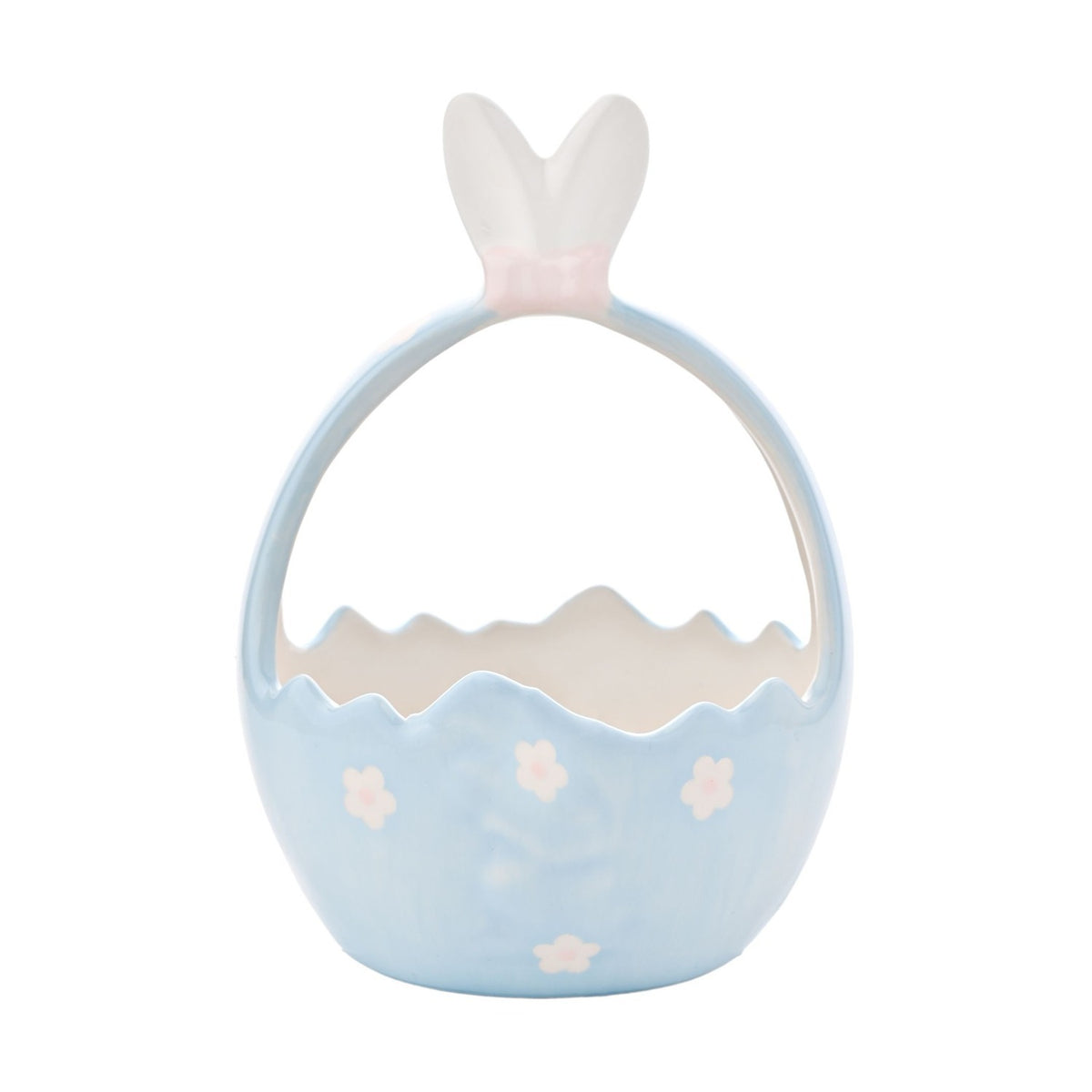 Easter Egg Ceramic Storage Basket with Bunny Ears - Blue