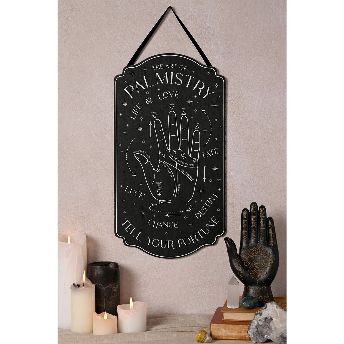 The Art of Palmistry Hanging Wooden Plaque - Black & White