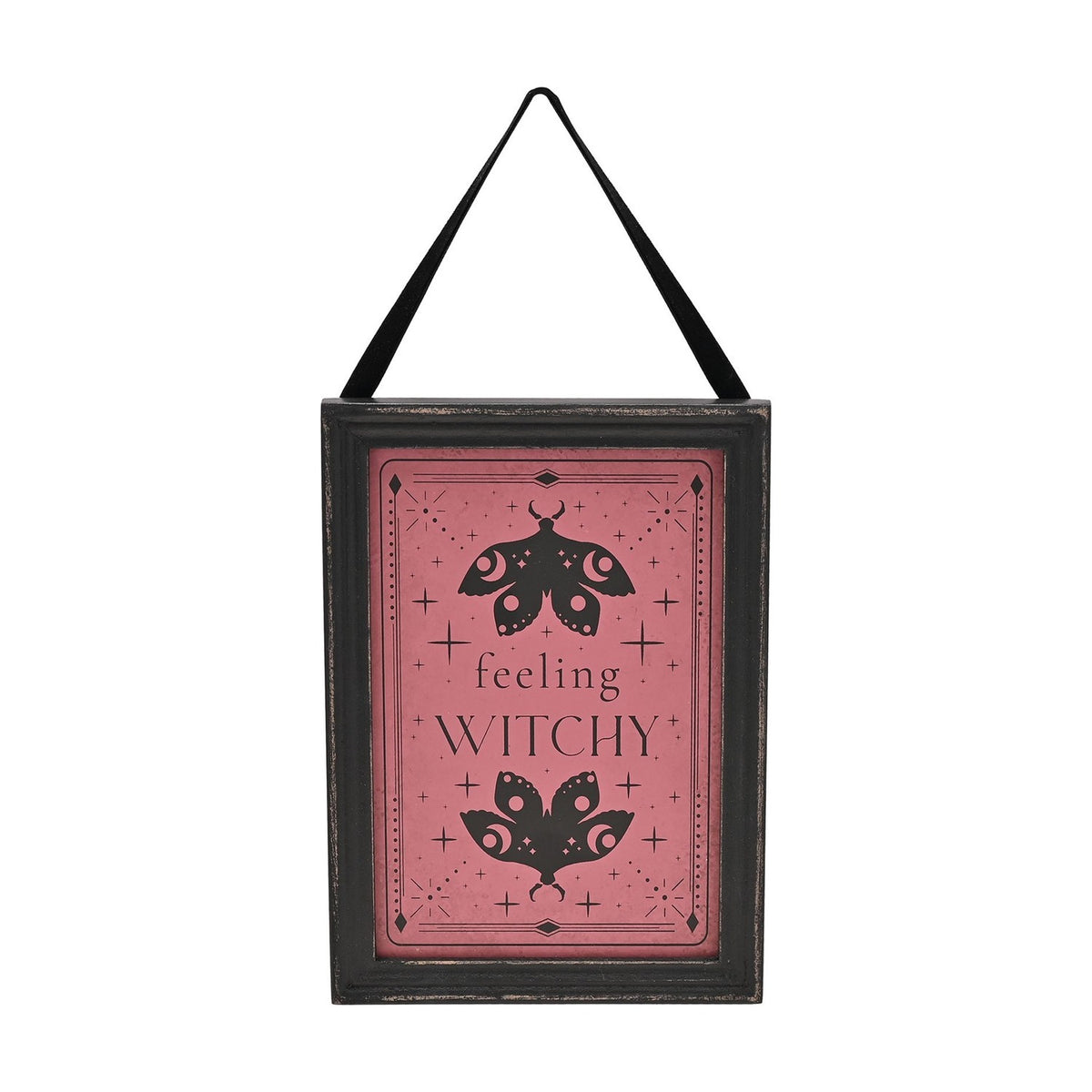 Feeling Witchy Moth Hanging Wooden Plaque - Pink & Black