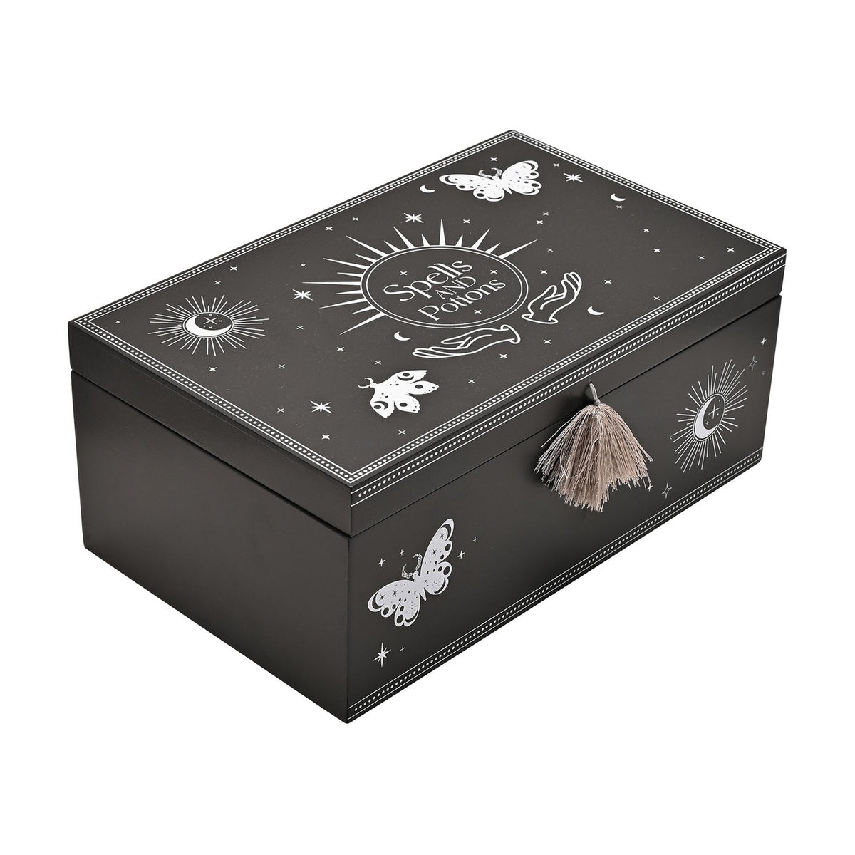 Spells and Potions Tassel Wooden Storage Box - Black & White