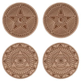 Pentagram and Eye Set of 4 Engraved Wooden Coasters - Brown