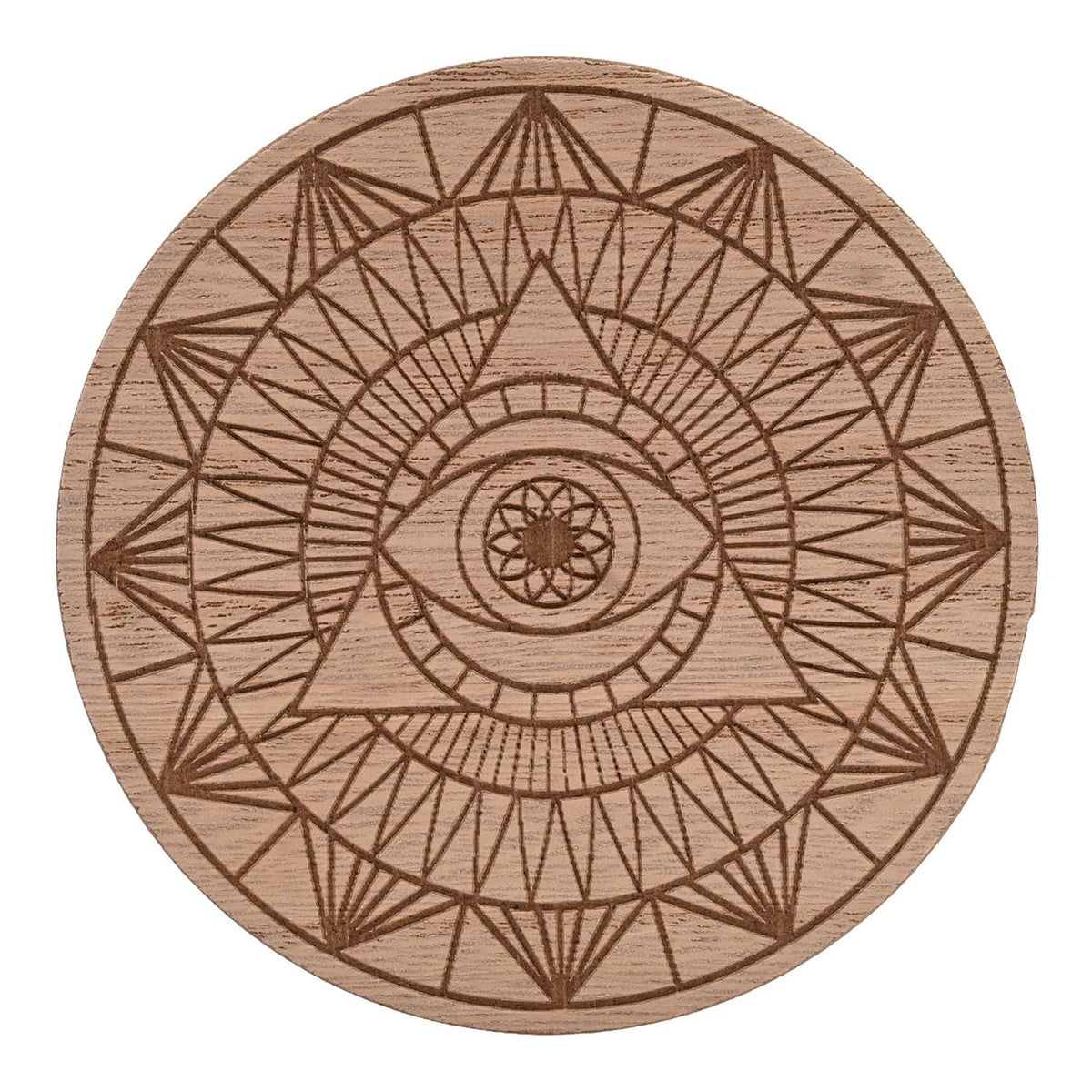 Pentagram and Eye Set of 4 Engraved Wooden Coasters - Brown