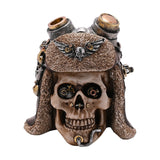 Steampunk Aviator Skull Resin Figurine with Goggles - Brown