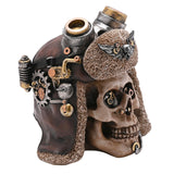 Steampunk Aviator Skull Resin Figurine with Goggles - Brown