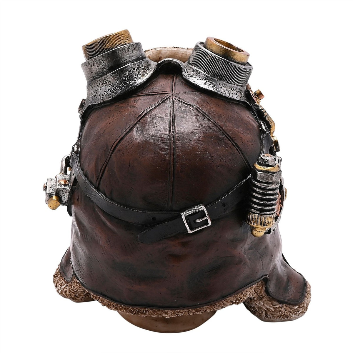 Steampunk Aviator Skull Resin Figurine with Goggles - Brown
