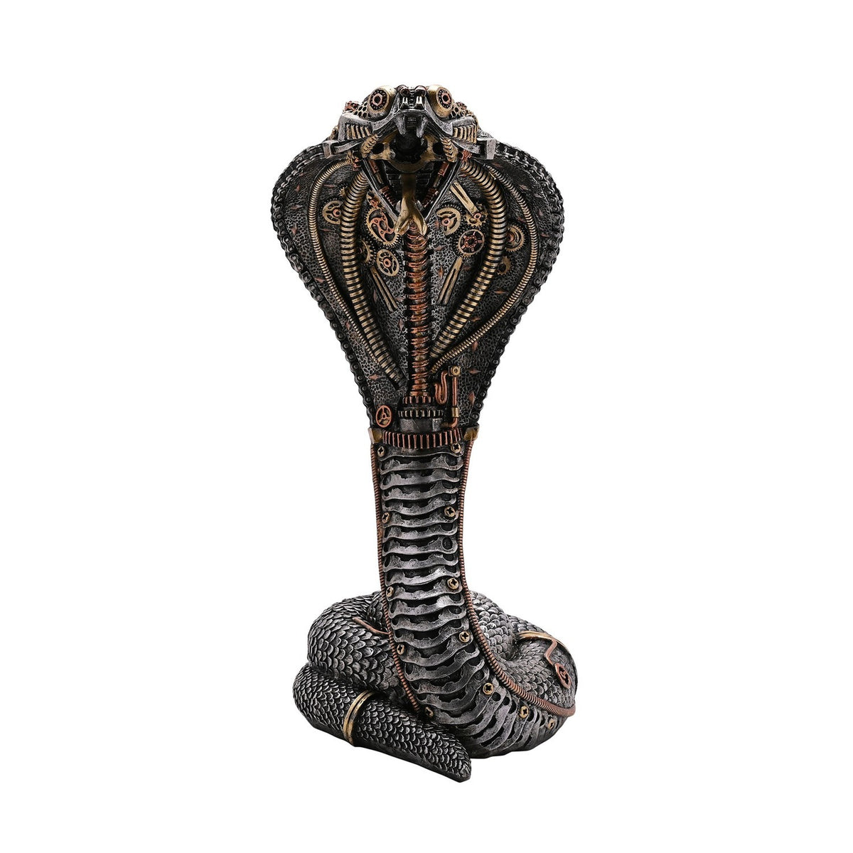 Coiled Steampunk Snake Resin Figurine with Gears - Silver