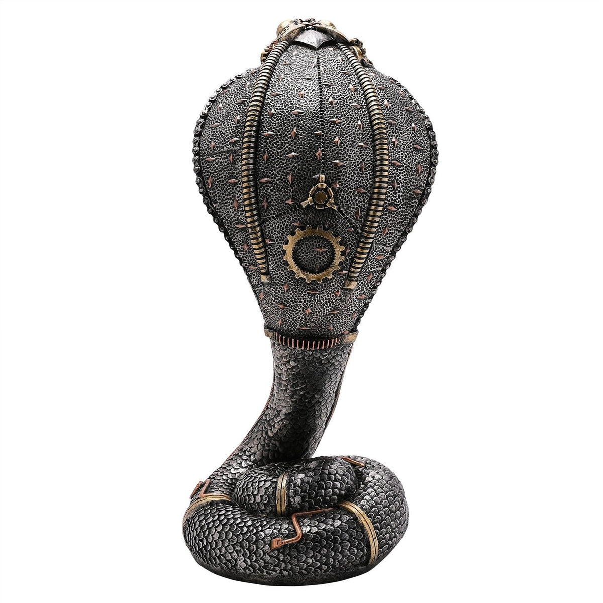 Coiled Steampunk Snake Resin Figurine with Gears - Silver