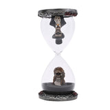 Skeleton and Rose Resin Hourglass with Black Sand - Clear