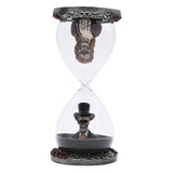 Skeleton and Rose Resin Hourglass with Black Sand - Clear