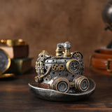 Steampunk Gear Top Hat Resin Trinket Box with Lid - Silver