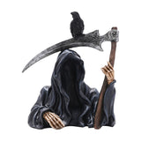 Grim Reaper Resin Figurine with Scythe and Raven - Black