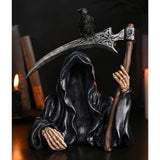 Grim Reaper Resin Figurine with Scythe and Raven - Black