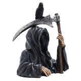 Grim Reaper Resin Figurine with Scythe and Raven - Black