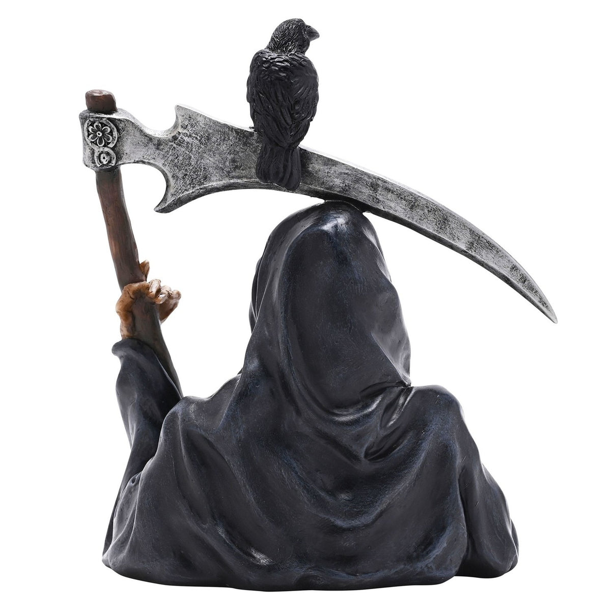 Grim Reaper Resin Figurine with Scythe and Raven - Black