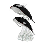 Jumping Whale Duo Glass Figurine with Clear Base - Black