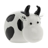 Spotted Horned Cow Glass Figurine with Clear Ears - White