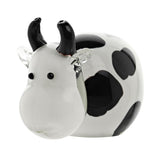 Spotted Horned Cow Glass Figurine with Clear Ears - White